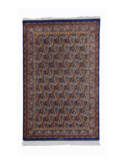 Handmade Persian Qom Firozhe Fine Paisley Silk Rug