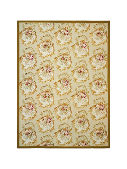 China Aubusson Floral Flat-Weave Wool Rug