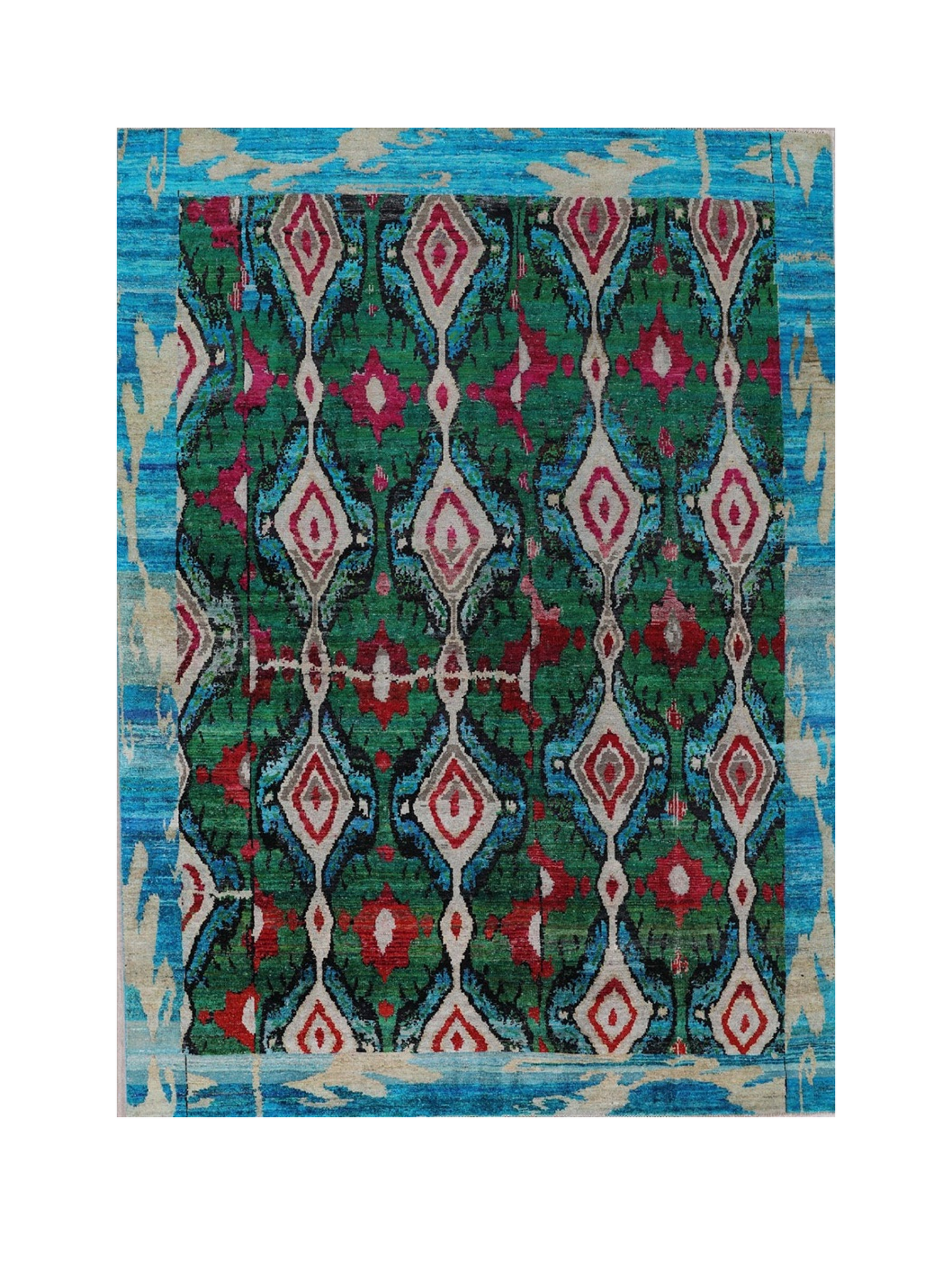 Indian Handmade Modern Blue Multicolor Silk Rug