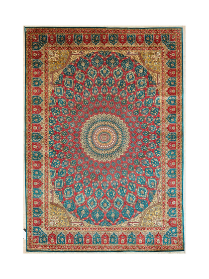 Indian Kashmir Handmade Silk Rug  With Persian Design