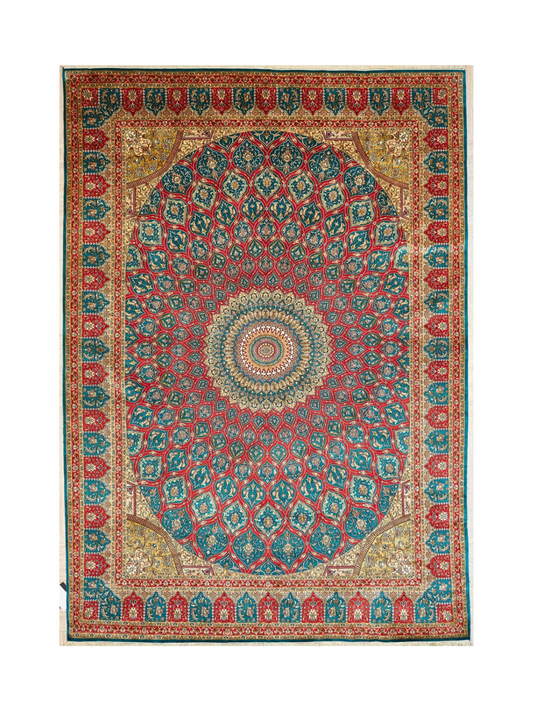 Indian Kashmir Handmade Silk Rug  With Persian Design