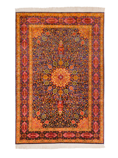 Handmade Fine Pure Silk Ardebil   Carpet With Medallion-id1
