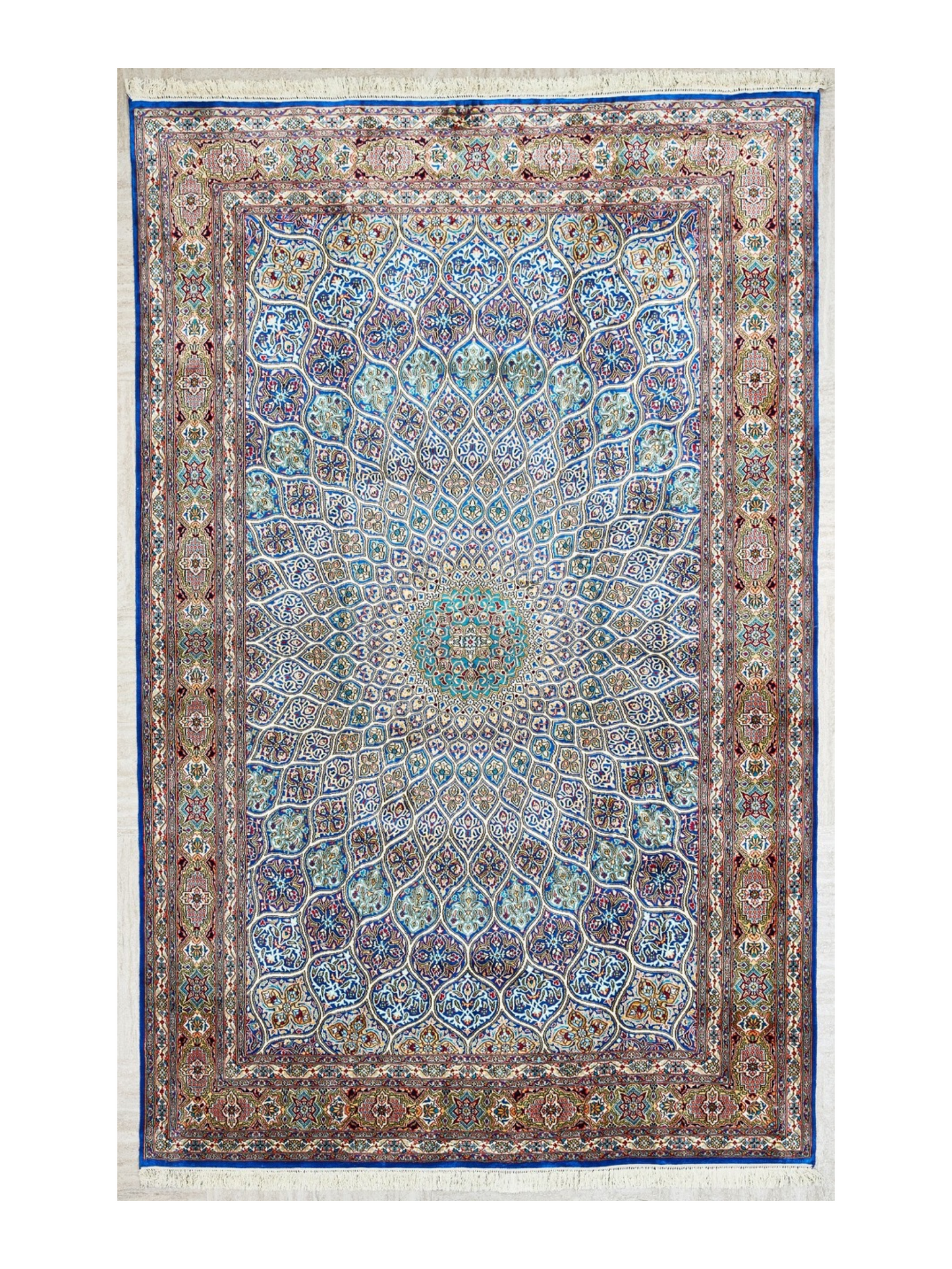 Kashmir Handcrafted Silk Area Rug Persian Gonbad Design