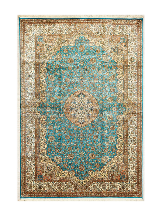 Kashmir Handmade Silk Carpet Persian Medallion Design