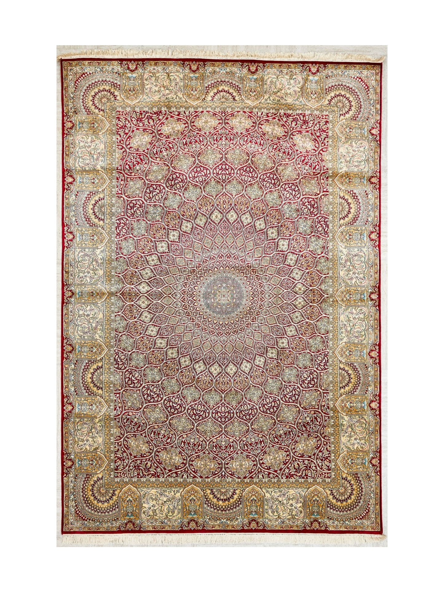 Kashmir Silk Rug with A Persian Gonbad Design