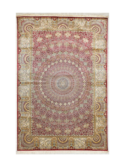 Kashmir Silk Rug with A Persian Gonbad Design