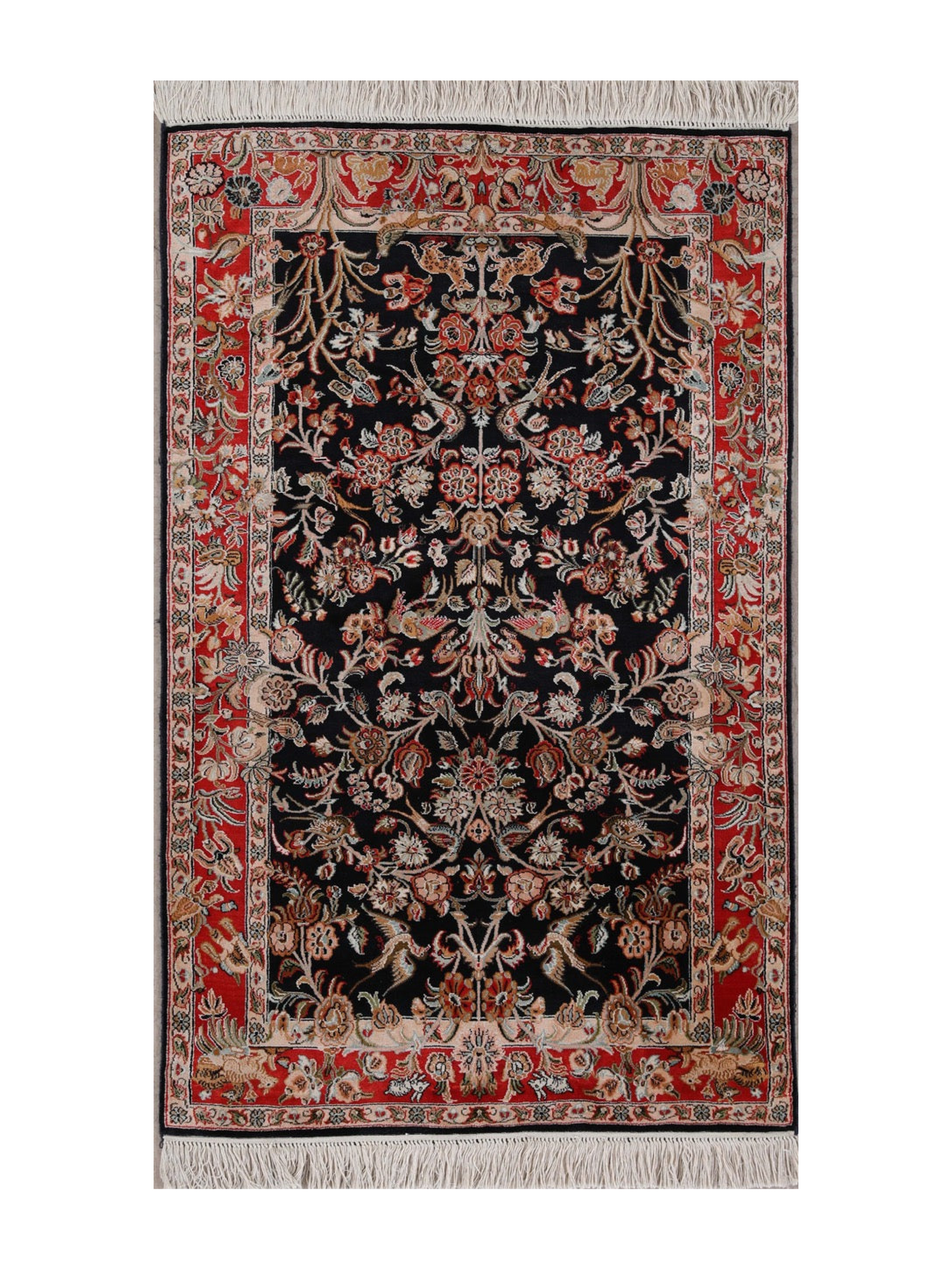 Fine Handmade Kashmir Floral Birds Design Rug