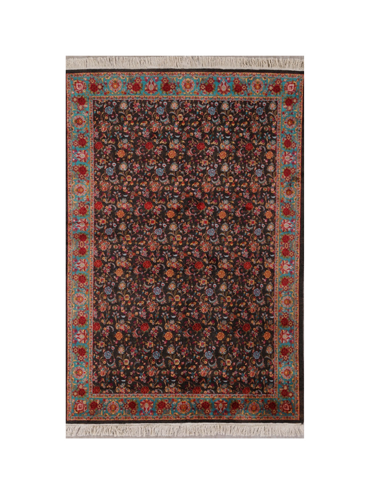 Fine Silk on Silk Kashmir Floral Fine Rug