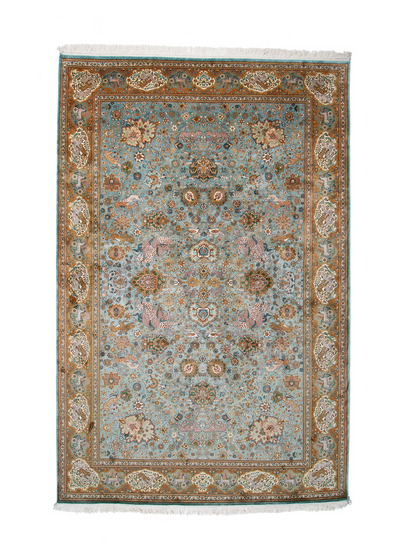 Indian Hand-knotted Traditional Floral  Fine Kashmir Area Rug