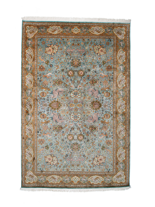 Indian Hand-knotted Traditional Floral  Fine Kashmir Area Rug