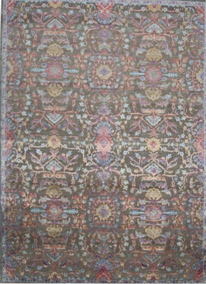 Modern Fine Hand-Knotted Wool & Silk Indian Carpet-id1
