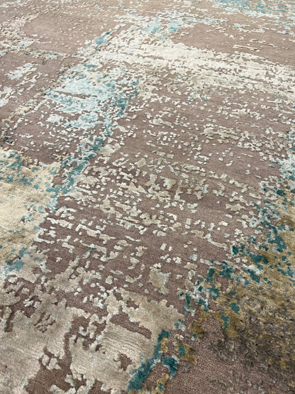 Hand-Knotted Indian Modern Wool Silk Rug