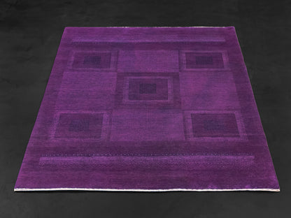 Indian Contemporary Gashgai Wool Purple Area Rug with Geometric Pattern-id3
