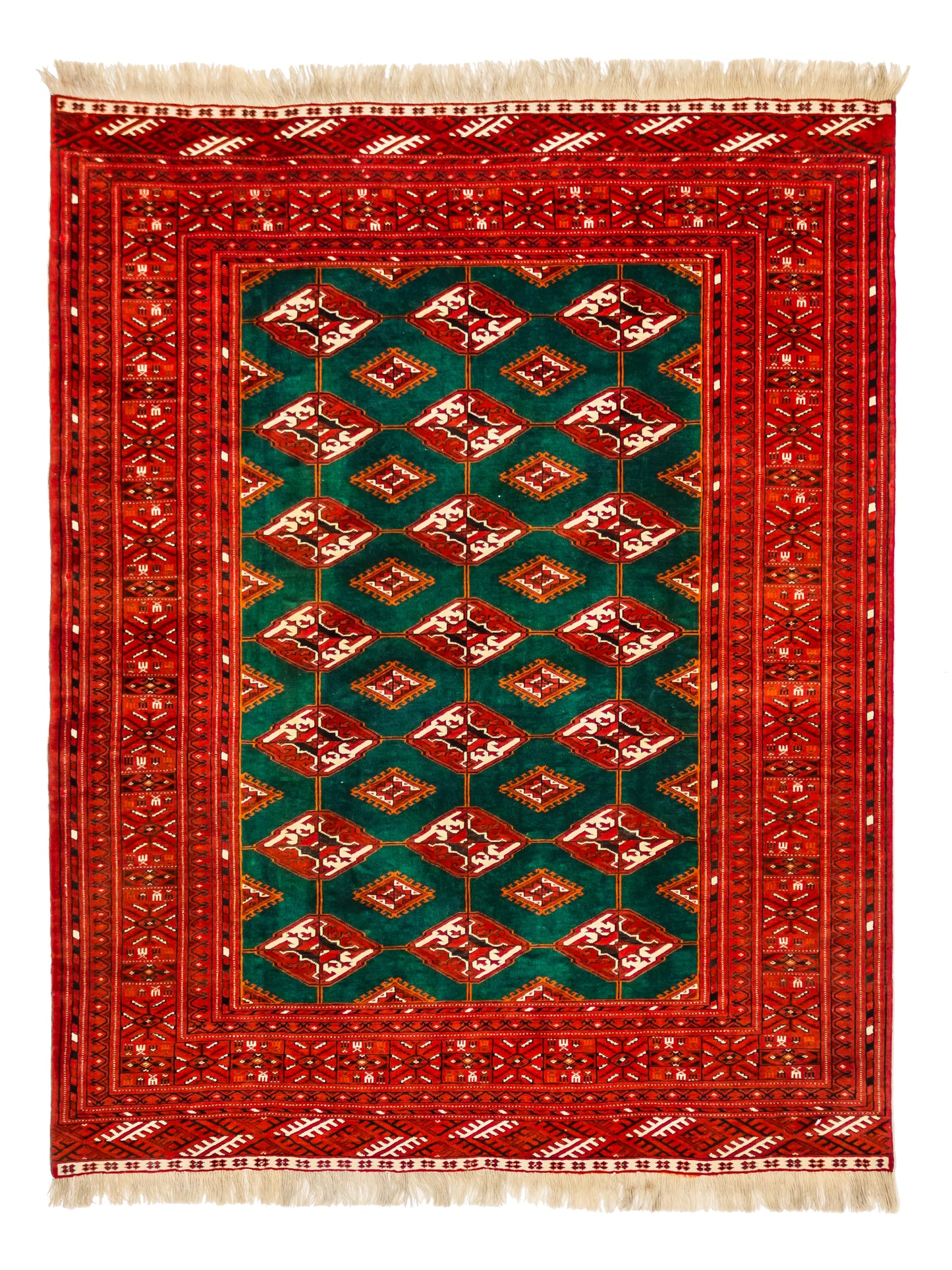 Handmade Traditional Fine Red And Green Bokhara Persian Wool Rug