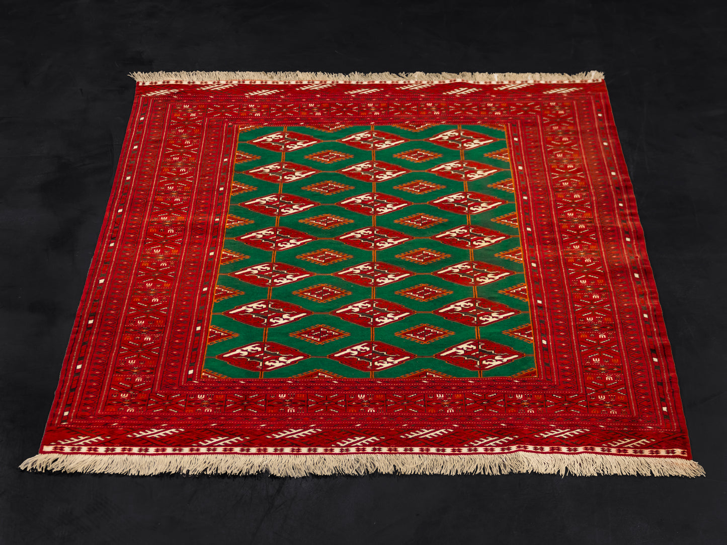 Handmade Traditional Fine Red And Green Bokhara Persian Wool Rug