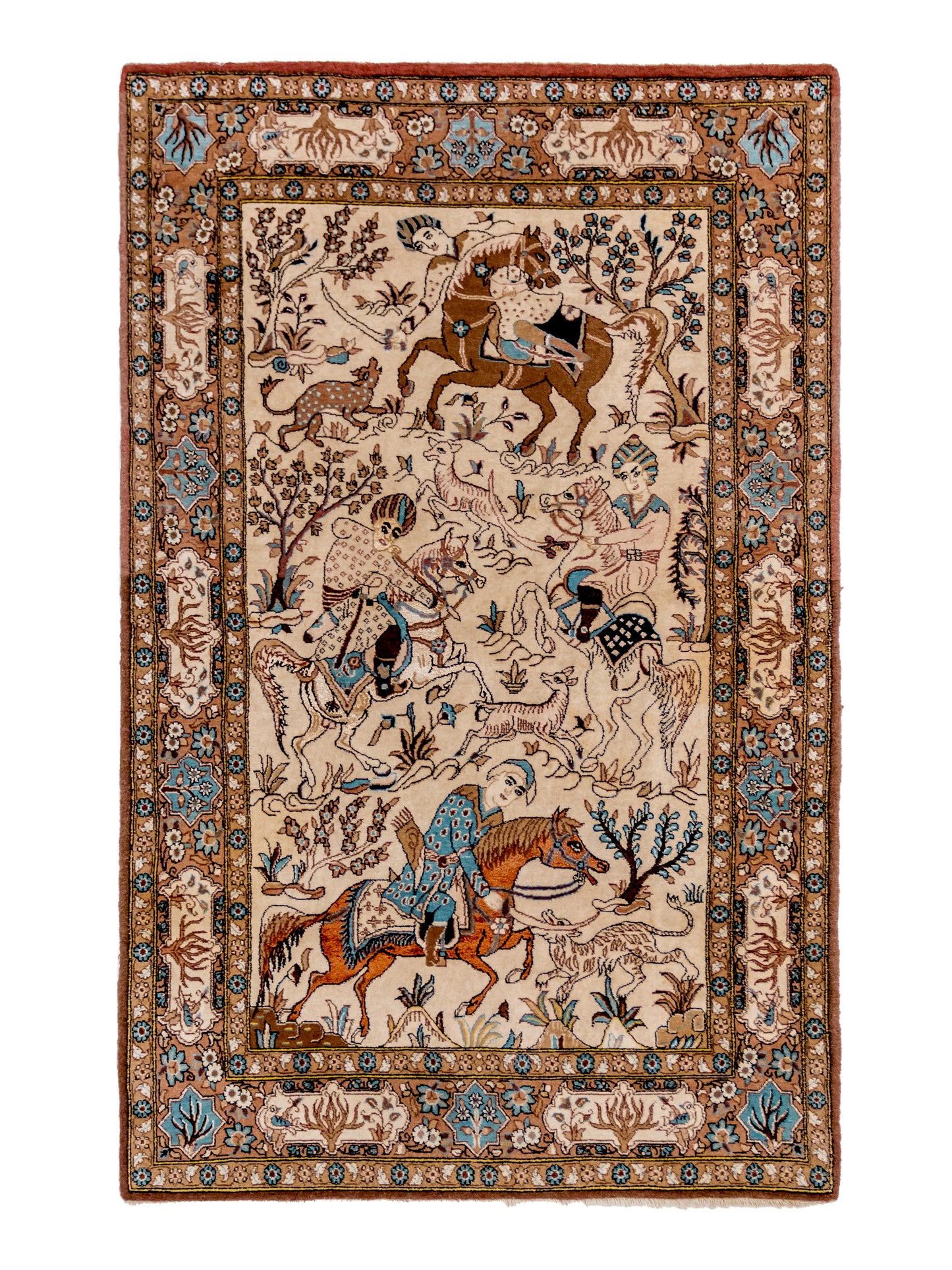 Hand-Knotted Fine Persian Qom Wool And Silk Rug