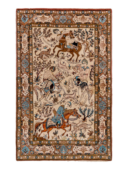 Hand-Knotted Fine Persian Qom Wool And Silk Rug