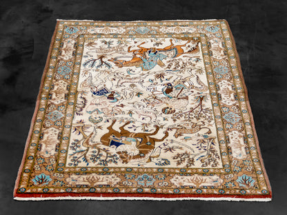 Hand-Knotted Fine Persian Qom Wool And Silk Rug