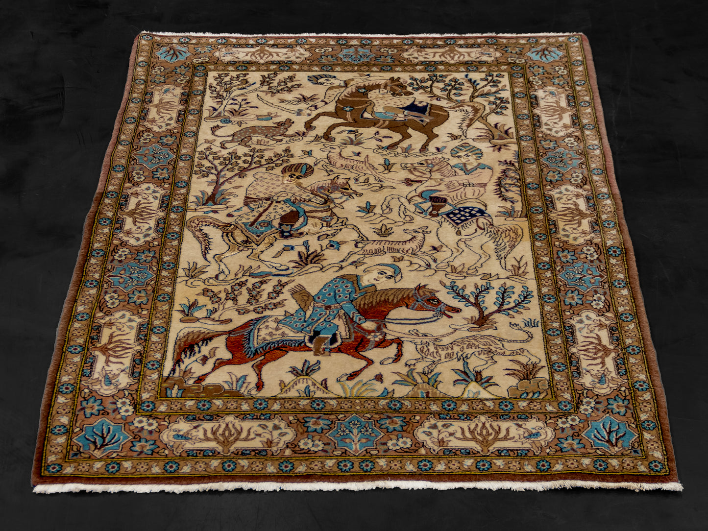 Hand-Knotted Fine Persian Qom Wool And Silk Rug