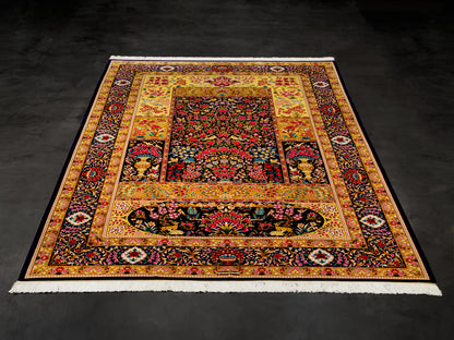 Persian Machine-made Silk Floral Area Rug