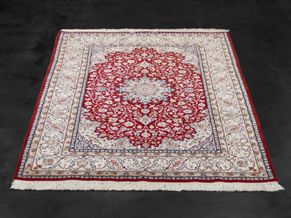 Handmade Authentic Persian Isfahan Wool And Silk Medallion Rug-id2
