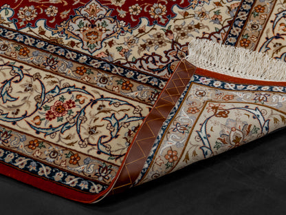 Handmade Authentic Persian Isfahan Wool And Silk Medallion Rug-id5
