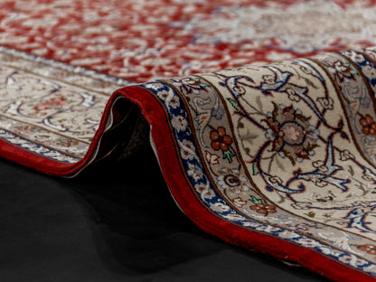 Handmade Authentic Persian Isfahan Wool And Silk Medallion Rug-id9
