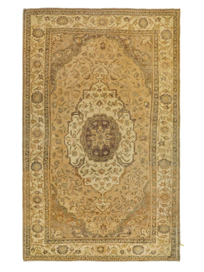 Vintage Turkish Woven Hand-Knotted Ivory Rug