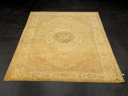 Vintage Turkish Woven Hand-Knotted Ivory Rug