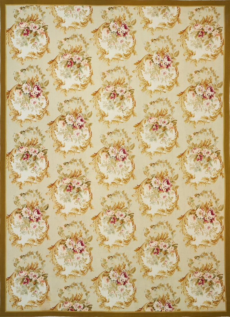 China Aubusson Floral Flat-Weave Wool Rug