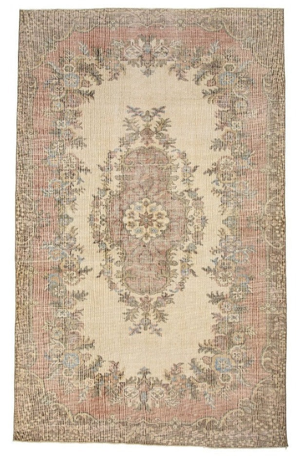 Hand-Knotted Medallion Floral Vintage Turkish Wool Area Rug With Kerman Persian Design