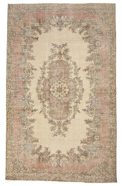 Hand-Knotted Medallion Floral Vintage Turkish Wool Area Rug With Kerman Persian Design-id1
