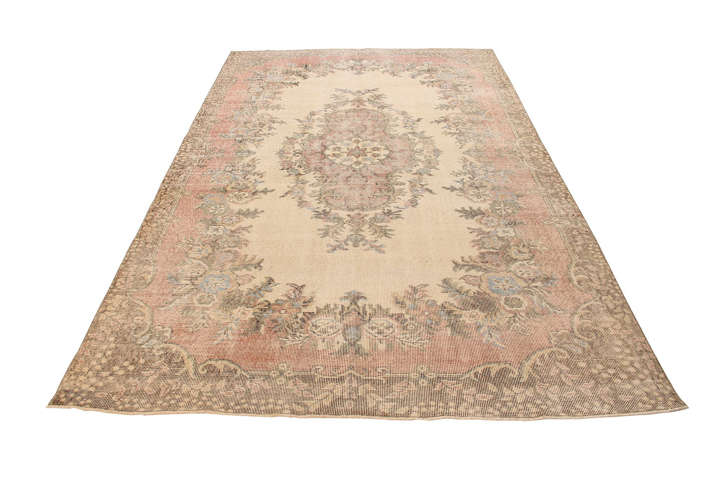 Hand-Knotted Medallion Floral Vintage Turkish Wool Area Rug With Kerman Persian Design