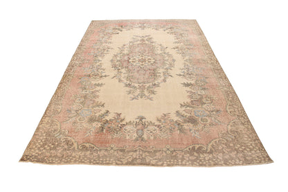 Hand-Knotted Medallion Floral Vintage Turkish Wool Area Rug With Kerman Persian Design-id4
