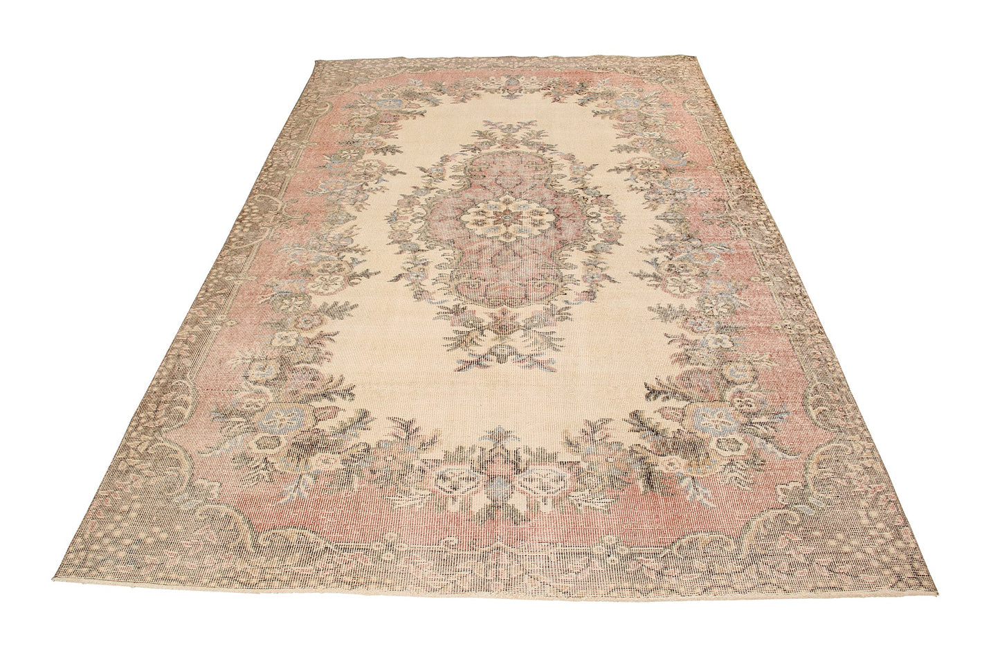 Hand-Knotted Medallion Floral Vintage Turkish Wool Area Rug With Kerman Persian Design