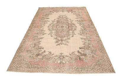 Hand-Knotted Medallion Floral Vintage Turkish Wool Area Rug With Kerman Persian Design-id5
