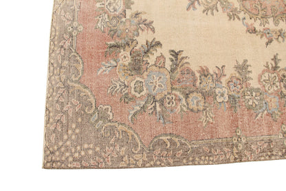 Hand-Knotted Medallion Floral Vintage Turkish Wool Area Rug With Kerman Persian Design-id6
