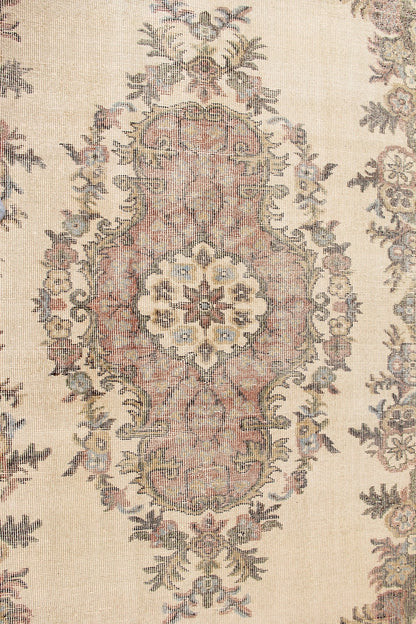 Hand-Knotted Medallion Floral Vintage Turkish Wool Area Rug With Kerman Persian Design-id7
