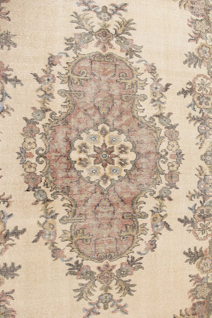 Hand-Knotted Medallion Floral Vintage Turkish Wool Area Rug With Kerman Persian Design