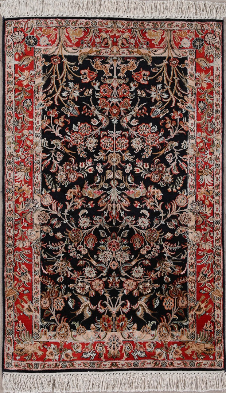 Fine Handmade Kashmir Floral Birds Design Rug