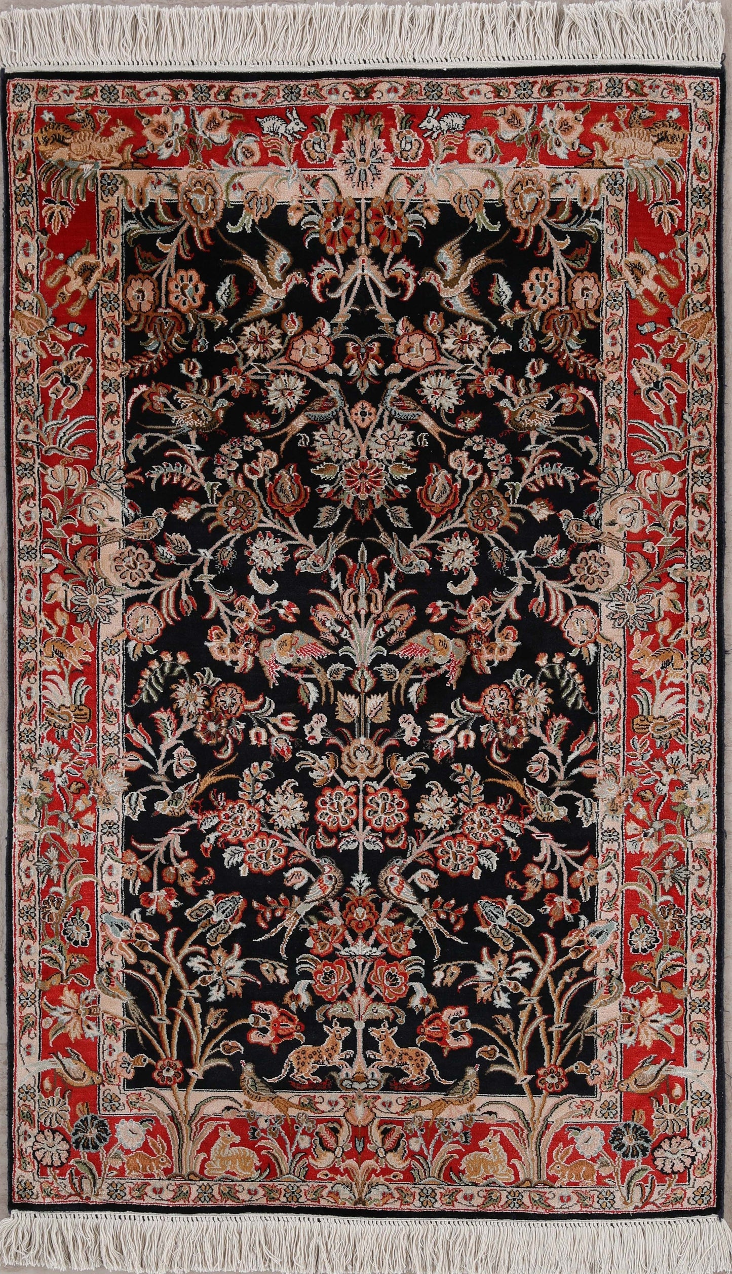 Fine Handmade Kashmir Floral Birds Design Rug