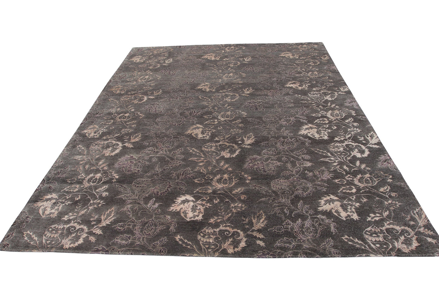 Indian Handmade Modern Wool & Silk Rug With Floral Pattern