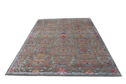 Modern Fine Hand-Knotted Wool & Silk Indian Carpet-id6
