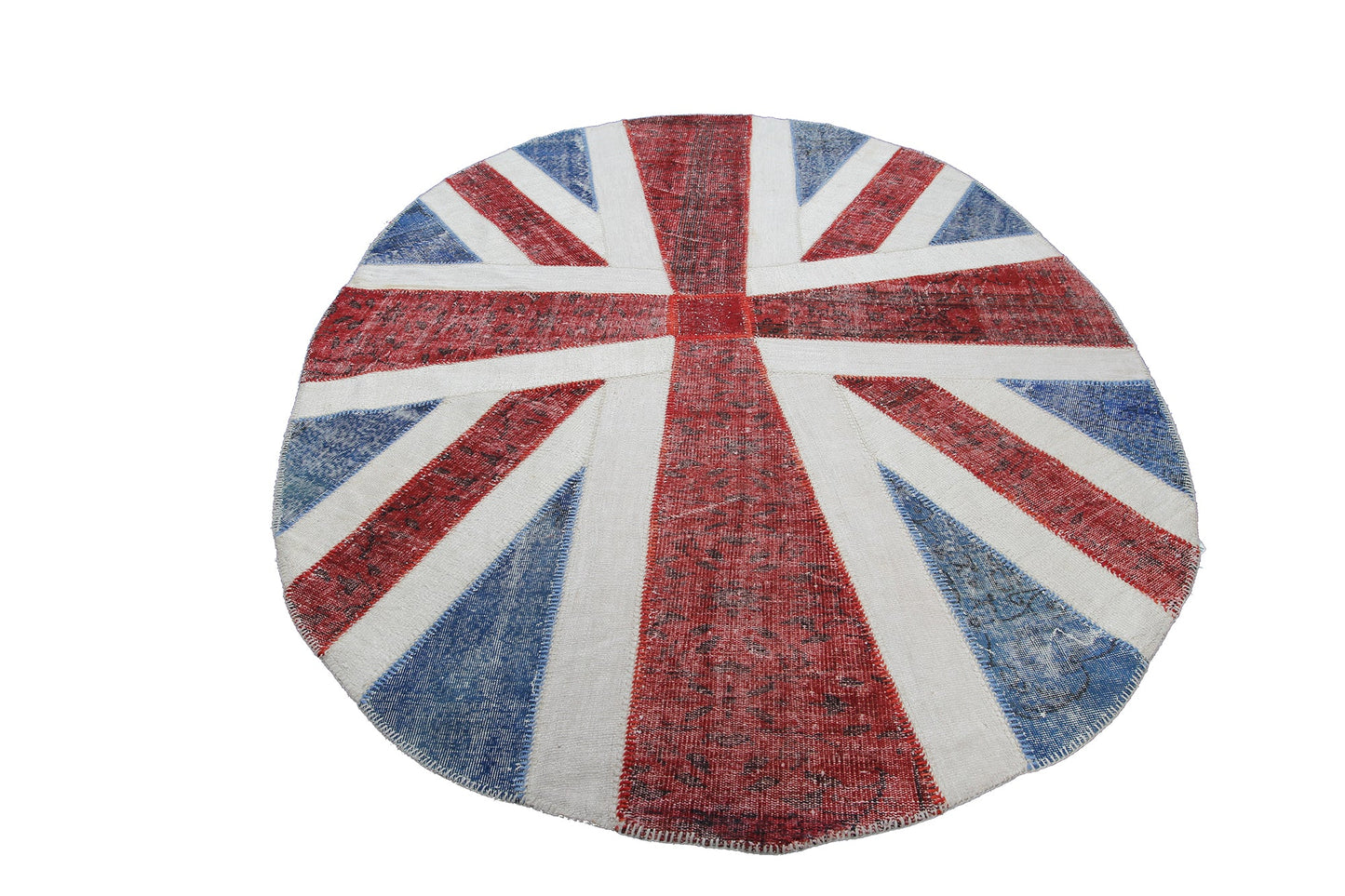 Vintage Blue Union Jack Patchwork Turkish Wool Oval Rug