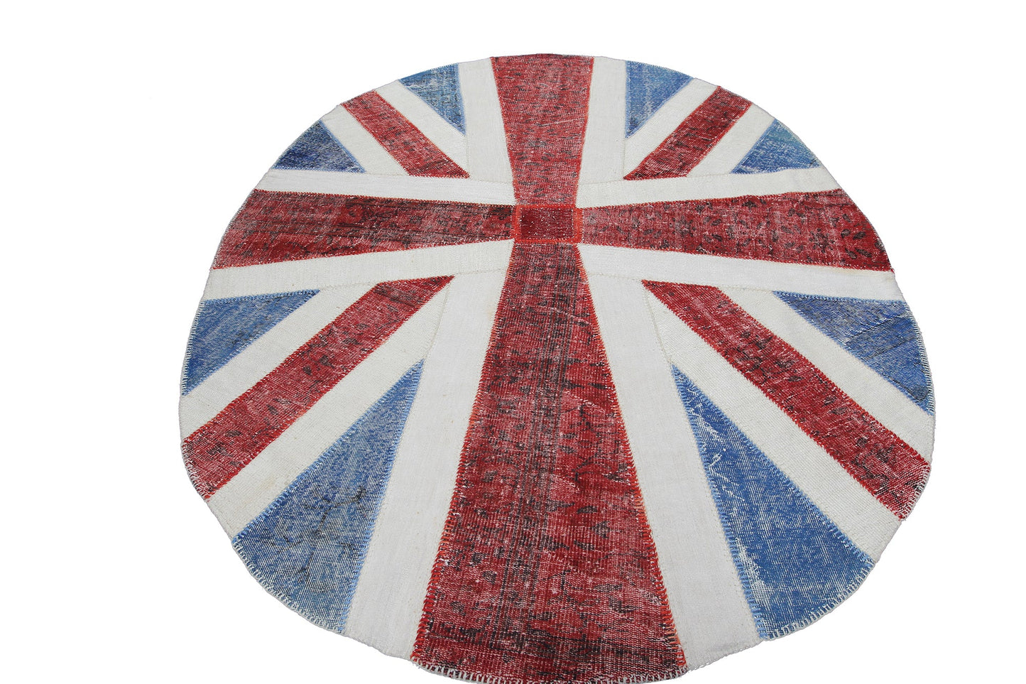 Vintage Blue Union Jack Patchwork Turkish Wool Oval Rug