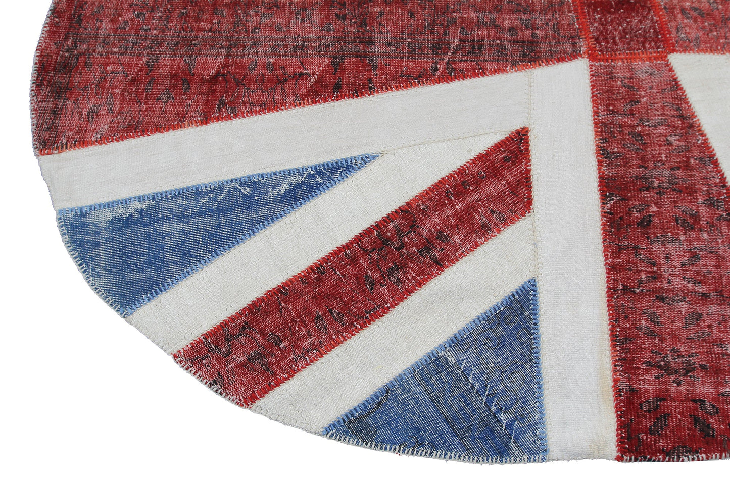 Vintage Blue Union Jack Patchwork Turkish Wool Oval Rug