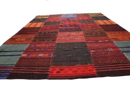 Turkish  Vintage Multicolor  Patchwork Carpet With A Modern Design