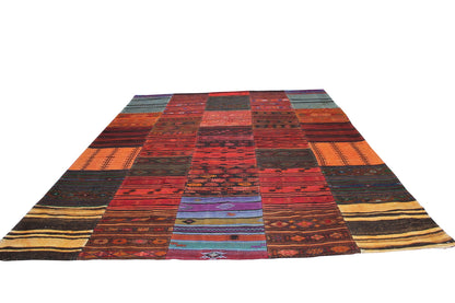 Turkish  Vintage Multicolor  Patchwork Carpet With A Modern Design