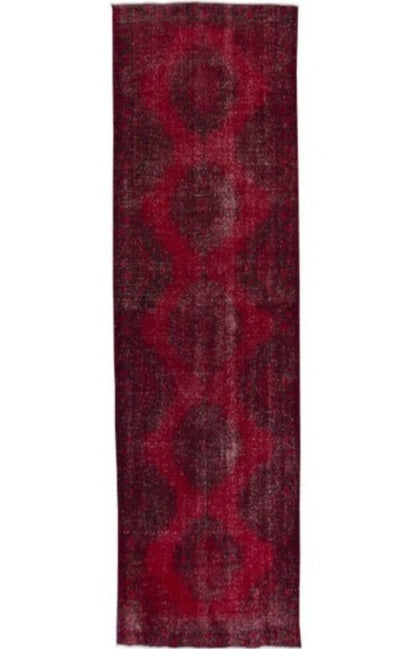 Red Black Turkish Vintage Wool Hand-Knotted Runner Rug-id1
