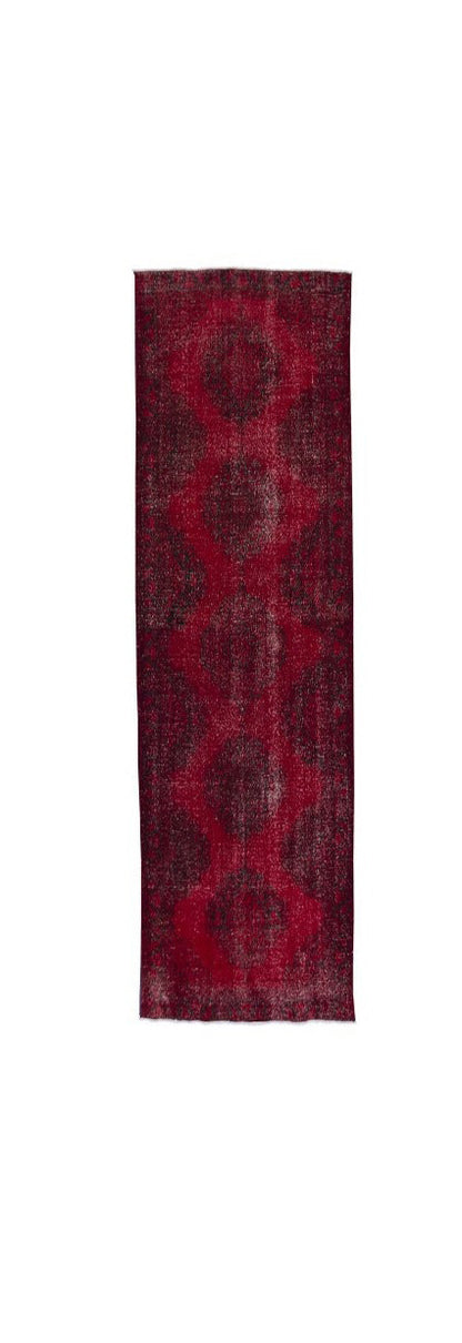 Red Black Turkish Vintage Wool Hand-Knotted Runner Rug-id3
